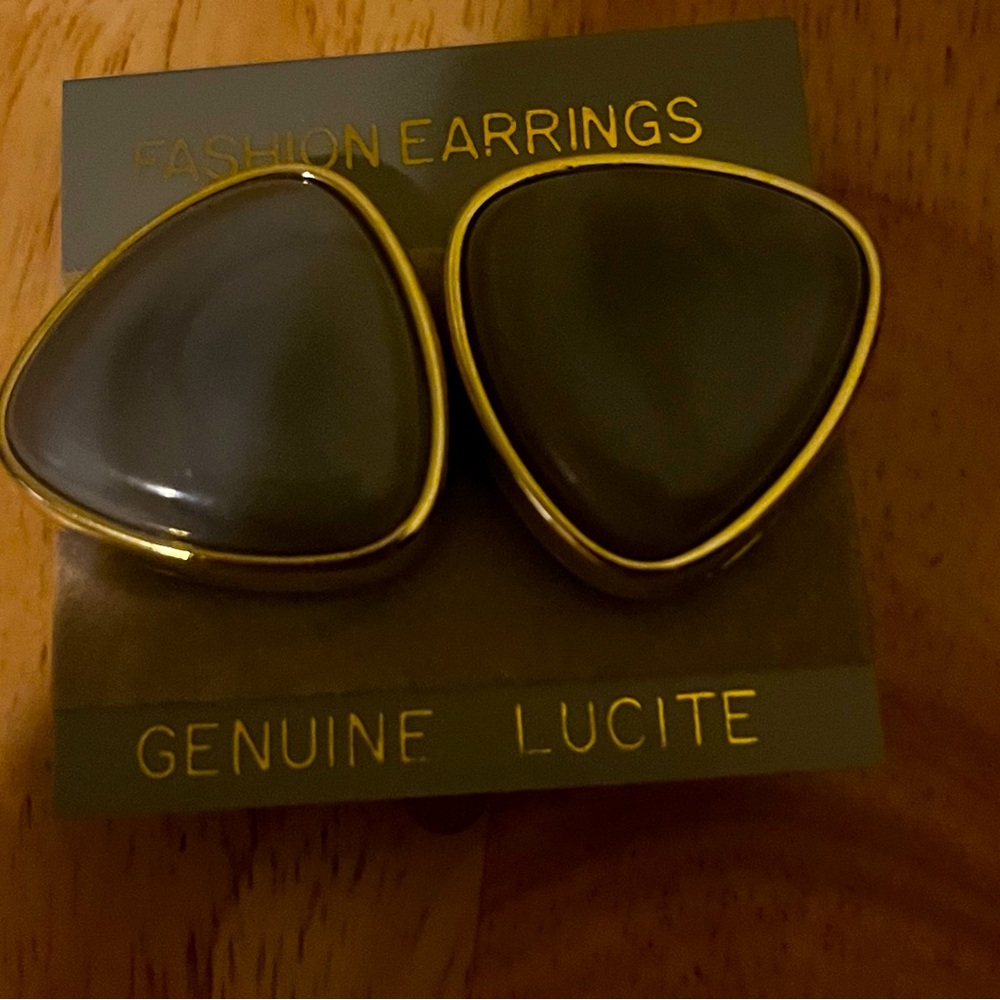 Gold and Gray Genuine Lucite Fashion Earrings